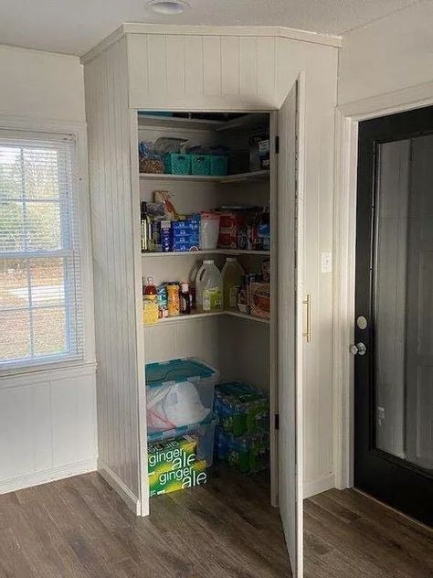 Pantry Shelving Units, Diy Pantry Makeover, Pantry Can Organization, Winchester House, Diy Built In, Cookware Storage, Double Sliding Barn Doors, Upper Kitchen Cabinets, Built In Pantry