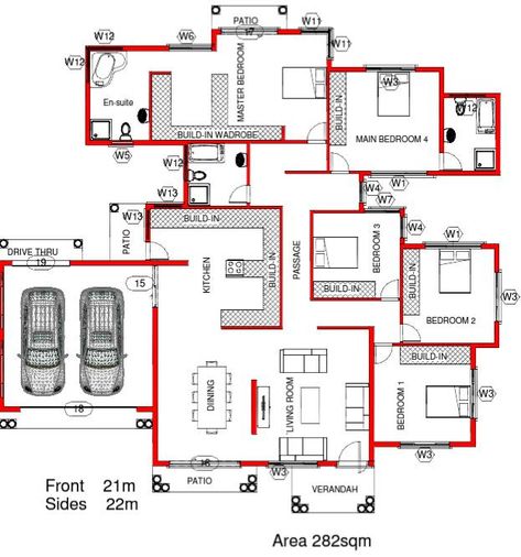 Beautiful House Plans South Africa, Rondavel Houses South Africa, South African House Plans Modern Homes, 4 Bedroom House Plans South Africa, South Africa House Plans, Block House Plans, Bungalow House Floor Plans, Single Storey House Plans, House Plans South Africa