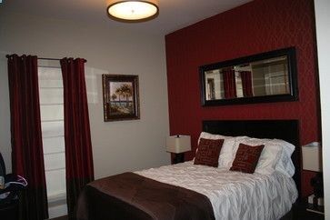 Red Accent Wall Bedroom | Accent Wall Customs Design Ideas, Pictures, Remodel, and Decor Red And Grey Bedroom Walls, Red Bedroom Accent Wall, Burgundy Walls Bedroom, Bedroom Red Accent Wall, Burgundy Accent Wall Bedroom, Dark Red Accent Wall, Red Wall Bedroom Ideas, Red And Grey Bedroom Ideas, Red Accent Wall Bedroom