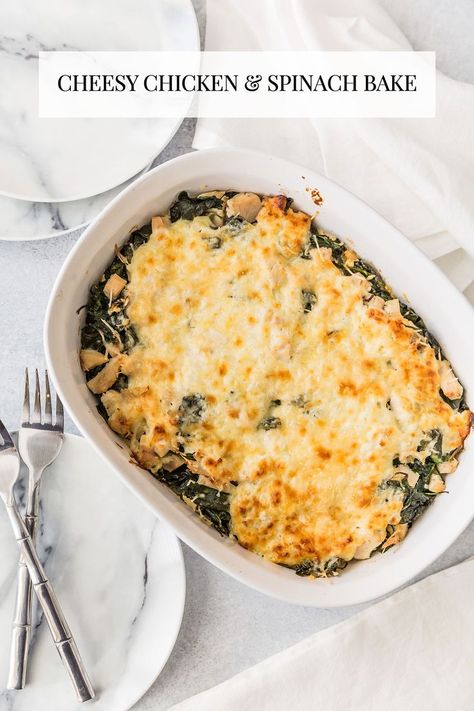 Cheesy Chicken and Spinach Bake made with Greek Yogurt! Healthy Dinner Idea! Chicken Spinach Bake, Chicken And Spinach Casserole, Chicken Spinach Recipes, Spinach Casserole Recipes, Spinach Bake, Spinach Casserole, Chicken Spinach, Chicken And Spinach, Spinach Recipes