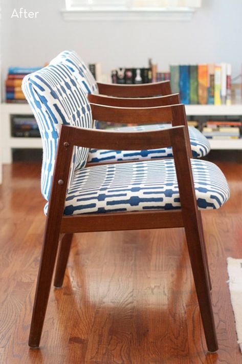 Dining Room Chairs Makeover, Mid Century Rocking Chair, Chair Reupholstery, Reupholster Chair, Chaise Vintage, Chair Makeover, Swivel Chairs, Mid Century Chair, Chair Upholstery