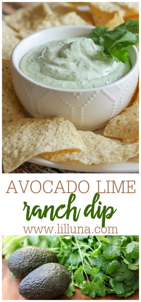 It only takes a small handful of ingredients and a few minutes to whip up some creamy and delicious Avocado Lime Ranch Dip! Filled with cilantro, lime juice, and avocado, this ranch dip is perfect for dipping chips or topping Mexican dishes! #avocadolimeranchdip #avocadolimeranch #ranchdiprecipe #ranchdip #avocadolime Avocado Lime Ranch, Mexican Brunch, Chip Dip Recipes, Ranch Dip Recipe, Mexican Favorites, Dip For Tortilla Chips, Dry Mixes, Savory Foods, Ranch Dressing Recipe