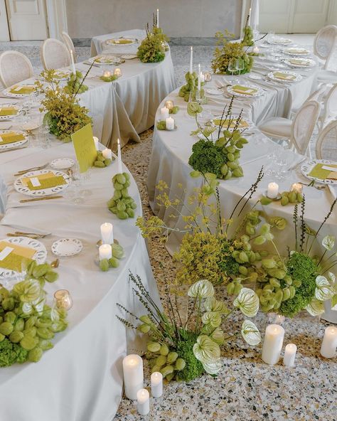 Decor Rules, Contemporary Wedding Decor, All Shades Of Green, Green Centerpieces, Curved Table, Wedding Aesthetics, Summer Party Decorations, Fresh Perspective, Sophisticated Wedding