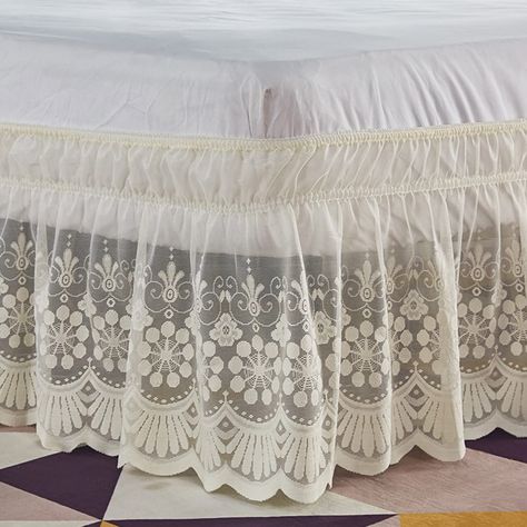 PRICES MAY VARY. 【High Quality Matariel】Our lace bed skirt is made of 100% polyester microfiber, no fading and no pilling ; machine washable but do not dry clean and bleach. 【Three Sizes】This ivory bed skirt is available in three sizes.Full Size:(54''*75''+15'' drop).Queen Size:(60''*80''+15'' drop).King Size:(78''*80'' +15'' drop). 【Easy to Put on】This wrap around ruffled bed skirt is very easy to install.Simply slip this elastic trimmed lace ruffle around the edges of your box spring for a snu White Lace Bedding, Lace Bed Skirt, Bed Wrap, Lace Bedding, Ruffle Bed Skirts, Skirt Wrap, Design For Home, Ruffle Bedding, Dust Ruffle