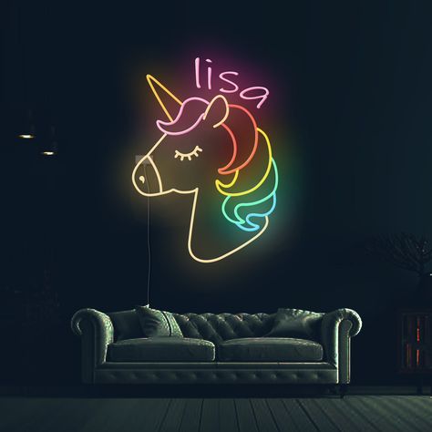 Unicorn Wall Art Girl Rooms, Bedroom Unicorn, Girls Room Sign, Christmas Gift Daughter, Neon Signs Home, Unicorn Wall Art, Store Sign, Big Kids Room