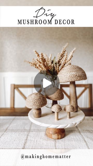 Mushrooms Crafts Diy, Decorating With Mushrooms, Mushroom Decorations Diy, Diy Large Mushrooms, Wood Mushroom Decor, Wooden Mushrooms Diy, Dollar Tree Mushroom Crafts, Mushroom Diy Decor, How To Make Mushrooms Decorations