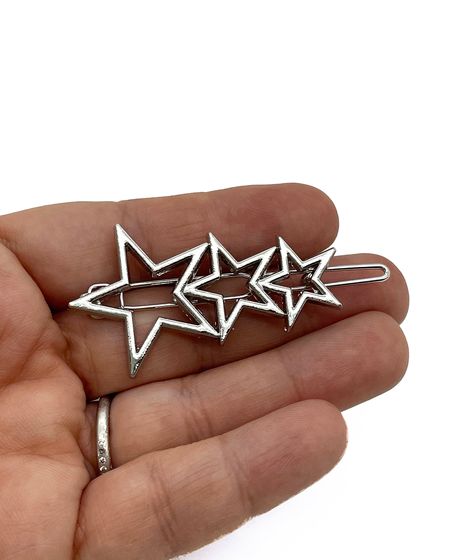 These silver plated star clips are big and bold and they are perfect for filling with resin to make customized hair clips.  You could also use them as they are too.  You will get 2 pieces so you can make a cute paired set.  They are 48x27mm and 58mm long across the length of the clip. Cute Hair Pins, Star Hair Pins, Star Things, Silver Hair Clips, Star Clips, Star Hair Clips, Cute Clips, Cute Hair Clips, Blank Hats