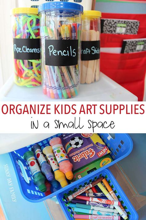 Organize all your kids art supplies and create a fun craft area even if you don't have a lot of room with these awesome ideas! Clever and inexpensive ways to create a kids art space. Toddler Closet Organization, Organize Kids, Small Playroom, Small Kids Room, Kids Craft Supplies, Diy Organizer, Baby Room Organization, Art Supply Organization, Organize Craft Supplies