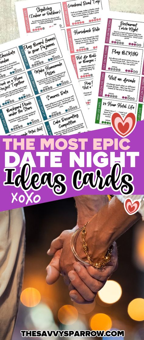 The Most EPIC Date Night Ideas - Printable Date Idea Cards to Make a Date Jar!💑🏻#LoveStory #RomanticEncounters #HeartfeltConnections #DateNightIdeas #SoulmateSearch #FlirtyFridays #CandlelitDinners #StarryEyedMoments #LoveQuotes #DreamyDates #WhisperedPromises #AmourAdventures Date Night Questions Boyfriends, Free Printable Date Night Cards, Date Night Roulette, Printable Date Night Cards, Date Night Printables Free, Index Card Challenge Date Night, Date Night Cards Ideas, Relationship Printables, Free Date Night