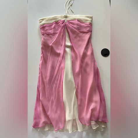 New Shelli Segal Two Tone Cream & Pink Silk Halter Mini Dress Sz 4 - Gorgeous Y2k Halter Dress, Early 2000 Fashion, Prettiest Dresses, Mini Dress Y2k, Hoco 2024, Vintage Pink Dress, Visual Archive, 2000 Fashion, Y2k Dress