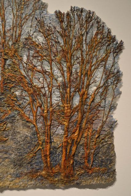 "Forest" by Leslie Richmond Mixed fiber fabric, heat reactive base, metal patinas, acrylic paint, dyes Textiles Artwork, Landscape Quilts, Fiber Artist, Tree Quilt, Textile Fiber Art, Thread Art, Thread Painting, Driftwood Art, Art Textile