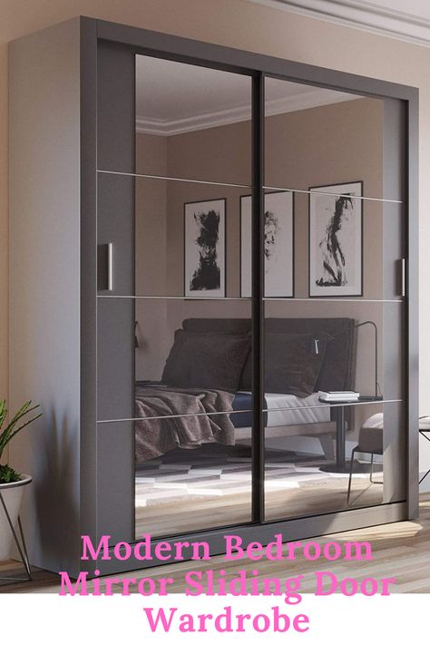 Dimensions: W181cm x H215cm x D60cm This item is delivered flat-packed for self-assembly via a 2-Man delivery service. #wardrobe#mirrorwardrobe#slidingwardrobe #bedroomfurniture Grey Sliding Wardrobe, Modern Bedroom Mirror, Wardrobe With Sliding Doors, Mirror Sliding Door, Mirror Sliding, Grey Wardrobe, Sliding Door Wardrobe, Block Of Flats, Double Sliding Doors