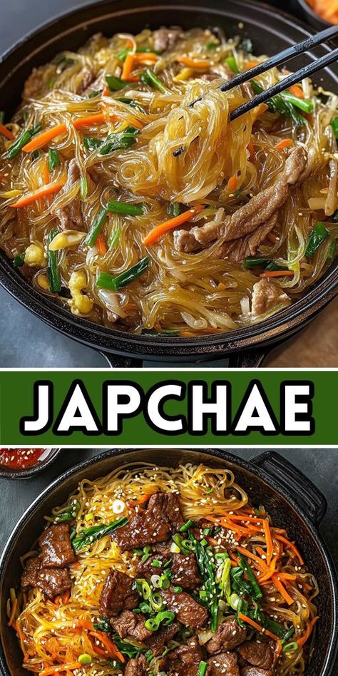 🥢 Korean Japchae – A Delicious Stir-Fried Noodle Dish 🥢 Sweet potato noodles, vibrant veggies, and tender beef in a flavorful sauce make Japchae a Korean favorite. Perfect for weeknight dinners or a Korean-inspired meal! #Japchae #KoreanFood #StirFryNoodles #EasyDinner #VegetableNoodles #FlavorfulMeals Description 2 Nye Asian Food, Asian Side Recipes, Japchae Recipe Korean Easy, Japchae Sauce Recipe, Asian Food Recipes Noodles, Korean Somen Noodles Recipes, Cold Noodles Japanese, Korean Quick Meals, Fall Asian Recipes