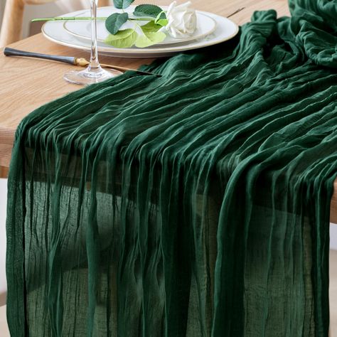 PRICES MAY VARY. 【Table Runner】You will get 1 piece, 35" W x 120" L(10FT) cheesecloth table runner. Each 10FT long is perfect for 3-4FT long table. The gauze table runner is long enough to span a larger table and drapes beautifully on table, making it ideal for special occasions where you need to host larger groups. The elegant, stylish rustic table runner add beauty to your table and a romantic atmosphere to your occasion. 【Soft and Durable Material】The table runner is made of high quality prem Cheese Cloth Table Runner, Cheesecloth Table Runner, Vintage Wedding Table, Green Table Runner, Rustic Table Runners, Boho Table Runner, Table Runner Size, Long Table Runner, Table Runners Wedding