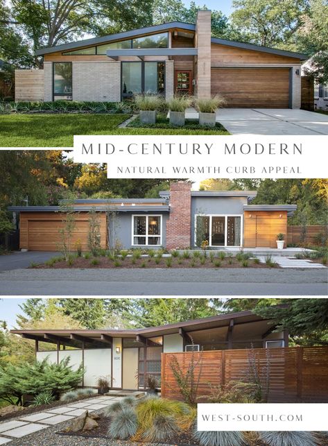 Midcentury Modern Exterior, Mid Century Modern Makeover, Mid Century Modern House Exterior, Curb Appeal Ideas, Mid Century Modern Exterior, Mid Century Exterior, Eksterior Modern, Mid Century Ranch, Home Exterior Makeover