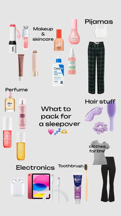 What to pack for a sleepover 💗💤🫶 #packing #sleepoveressentials Pack For A Sleepover, Sleepover Packing, Sleepover Packing List, Trip Essentials Packing Lists, Sleepover Essentials, Things To Pack, Sleepover List, Vacation Checklist, Sleepover Bag