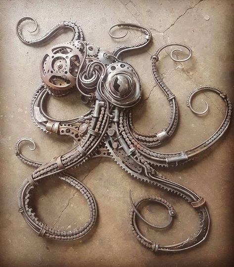 Mechanical Octopus, Metal Sculpture Wall Art, Alan Williams, Rustic Metal Decor, Cyborgs Art, Octopus Tattoo, Octopus Art, Junk Art, Metal Art Diy