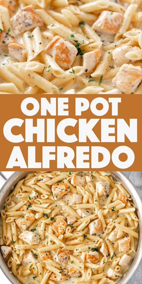 One Pot Chicken Alfredo - the original viral homemade chicken alfredo in an easy one pot recipe. 5 Ingredient Chicken Alfredo, 1 Pot Chicken Alfredo, One Pot Chicken And Bacon Alfredo, Cheap Chicken Alfredo Recipe, How To Make Chicken For Chicken Alfredo, Best Chicken Alfredo Recipe Easy, One Pot Alfredo Pasta Chicken, Chicken Alfredo With Ragu Sauce, Quick And Easy One Pan Dinner Recipes