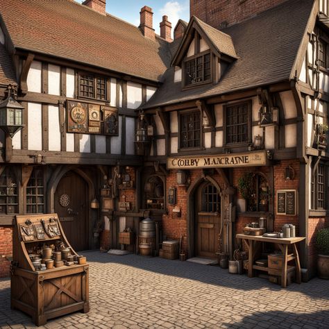 House Castle Design, Medieval Bakery Concept Art, Medieval Architecture Concept Art, Enshrouded Build Ideas, Medieval Building Concept Art, Medieval Horse Stable, Alchemist House, Medieval Town Square, Middle Ages Architecture