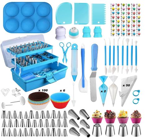 Suuker Cake Decorating Tools Supplies Kit, 236 Pcs Baking Accessories with Storage Case, Frosting Piping Kit, Piping Bags and Tips Set with 36 Numbered Piping Tips, Pastry Bags for Cake Cookie Cupcake Frosting Piping, Russian Piping Tips, Silicone Baking Cups, 2 Cake, Cake Flower, Cake Decorating Kits, Icing Colors, 1 Cake, Cake Cookie