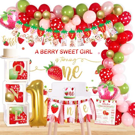 Berry First Birthday Party, Strawberry 1st Birthday, Sweet One Birthday, 1st Birthday Girl Decorations, Berry First Birthday, First Birthday Party Decorations, Girl Birthday Decorations, Cake Banner Topper, 1st Birthday Decorations