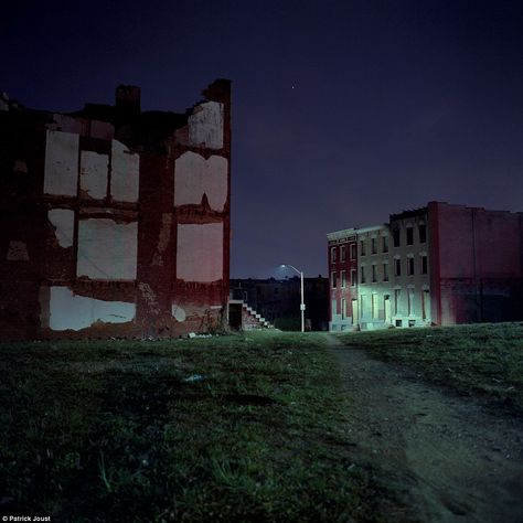 Baltimore nighttime photographer Patrick Joust captures rarely seen side of the city | Daily Mail Online Patrick Core, Atmospheric Photography, Suburban Gothic, Patrick Joust, The City At Night, Abandoned City, Ghost City, Cloudy Nights, Bg Design