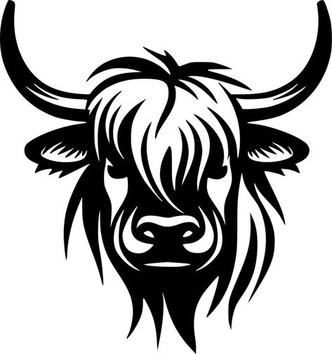 Highland Cow Silhouette Clip Art, Belted Galloway Cows Art, Highland Cow Stencil, Highland Cow Silhouette, Hilander Cows, Highland Cow Pumpkin Carving, Highland Cow Tattoo Simple, How To Draw A Highland Cow, Highland Cow Drawing Easy