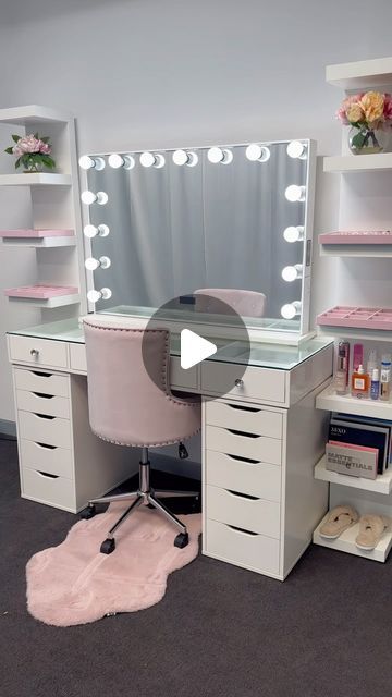 VANITY COLLECTIONS on Instagram: "Do you own 2 IKEA Alex drawers and want to turn it into a full vanity table???? Then we’ve got the perfect table top for you 🥰💪

OUR VC TABLE TOP. 
Designed by us and only available at Vanity Collections.

The drawer sizes are the exact same size as the Ikea Alex 5 drawers so our LARGE sized drawer inserts can be used in both 

We also used 2 x ikea lack shelves 

And from us 
- VC PRO DELUXE HOLLYWOOD MIRROR
- VC PLUSH VANITY CHAIR
- A mixture of our acrylic drawer inserts in the Ikea alex 5 drawer unit
- VC XL DISPLAY STAND for perfumes 

** IMPORTANT CHRISTMAS NOTE 🎄🎁 - We have limited stock until after Christmas so do not wait if you’re wanting this in your Christmas stocking! 
We will sell out. **

Due to the size and weight the table top and mirr Vanity Table Ikea Hack, Ikea Bedroom Vanity Ideas, Ikea Desk As Vanity, Diy Bedroom Vanity, Ikea Makeup Vanity Ideas, Ikea Vanity Hack, Ikea Vanity Ideas, Ikea Vanity Table, Lack Shelf