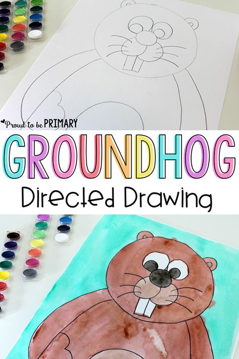 Are you searching for the perfect idea for an arts and crafts activity for Groundhog Day? This directed drawing of a groundhog provides teachers with an easy to teach lesson that Kindergarten and primary kids will love! #directeddrawing #groundhogday #artforkids #craftsforkids #teachingfreebie Groundhog Directed Drawing For Kids, Groundhog Drawing, Kindergarten Groundhog Day, Direct Drawing, Ground Hogs, February Art, Kindergarten February, Groundhog Day Activities, February Activities