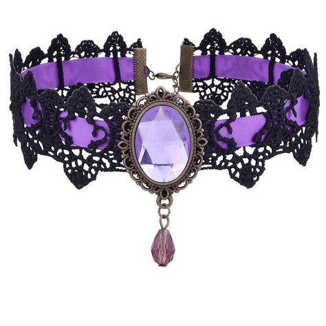 Purple Gothic Faux Gem Oval Lace Choker Necklace ($2.55) ❤ liked on Polyvore featuring jewelry, necklaces, gemstone choker, gemstone jewelry, gothic lace chokers, goth choker necklace and gothic necklaces Goth Choker Necklaces, Black Lace Necklace, Black Lace Choker Necklace, Purple Choker, Gothic Mode, Purple Gothic, Goth Choker, Black Lace Choker, Lace Choker Necklace