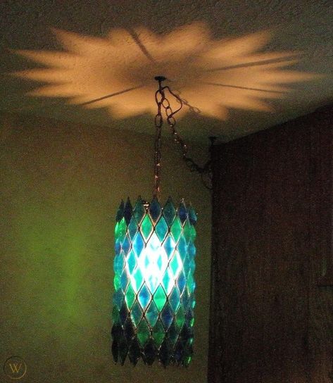 Hanging Swag Lamp, Swag Lamps Living Room, Vintage Hanging Lamps, Vintage Hanging Swag Lights, Mid Century Swag Light, Swag Light Fixture, Retro Lights, Swag Lamps, Stain Glass Hanging Lamps