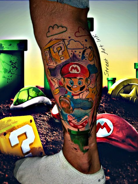 Mario bro tattoo Mario Bro Tattoo, Bro Tattoos, Mario Tattoo, Tattoo Time, Tattoo Desings, Time Tattoos, Art Ink, Street Art, Mario