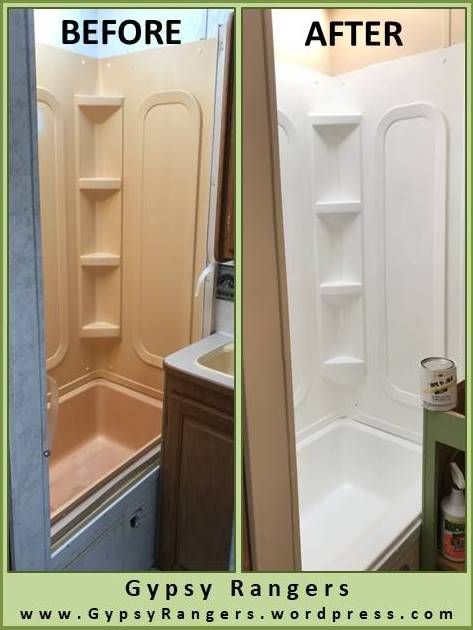 RV Bathroom Updates: Shower/Tub Refinishing – Gypsy Rangers Husbil Makeover, Tub Refinishing, Motorhome Remodel, Camper Bathroom, Kombi Motorhome, Rv Interior Remodel, Camper Trailer Remodel, Rv Bathroom, Vintage Camper Remodel