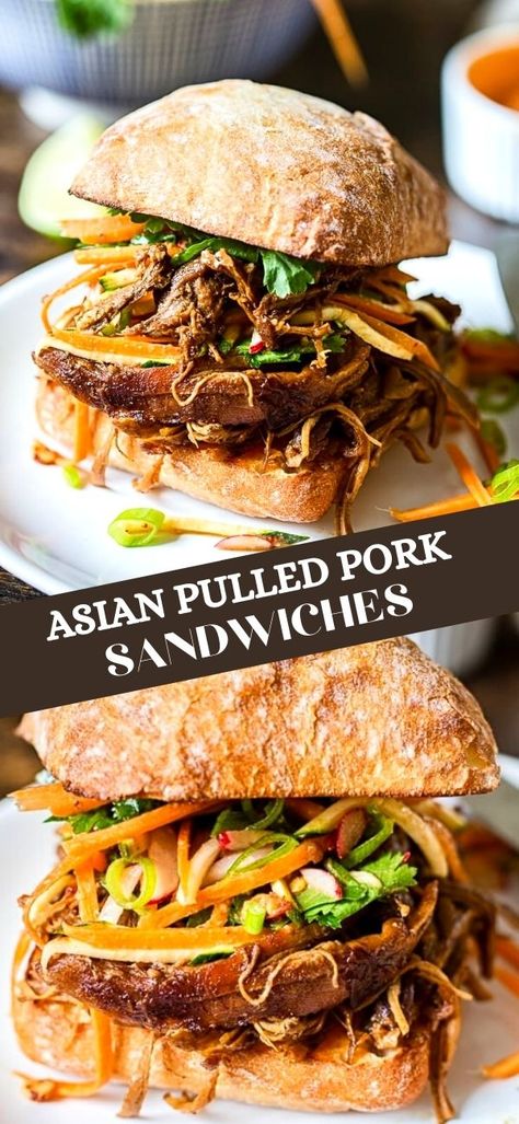 Asian Pulled Pork, Radish Slaw, Pulled Pork Sauce, Pork Sandwich Recipes, Carrot Zucchini, Easy Delicious Dinners, Pulled Pork Sandwiches, Pork Sandwiches, Asian Pork