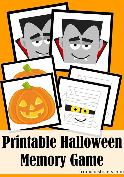 Printable Halloween Memory Game - From ABCs to ACTs Halloween Memory Game, Fun Halloween Games, Free Fall Printables, Halloween Class Party, Halloween Kindergarten, Halloween Games For Kids, Halloween Preschool, Memory Game, Printable Halloween