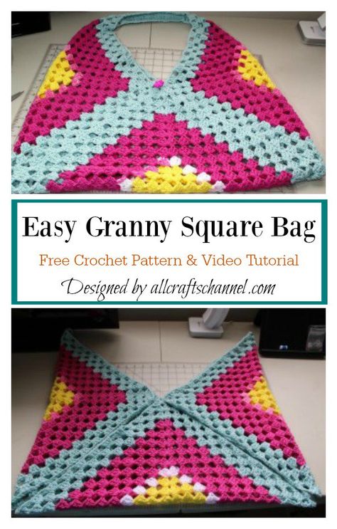 Easy Granny Square Bag Free Crochet Pattern and Video Tutorial Granny Square Grocery Bag, C2c Crochet Bag Pattern, Easy Granny Square Bag Free Pattern, Crochet Granny Square Market Bag, Giant Granny Square Bag, Easy Crochet Granny Square Bag, Granny Square Market Bag Free Pattern, Crochet Granny Square Purse Pattern Free, 3 Granny Square Bag