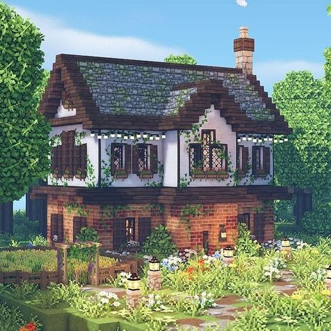 Pretty Minecraft Houses, Minecraft Cottagecore House, Minecraft Farmhouse, Cozy Minecraft, Cottage Minecraft, Cottage Core Minecraft House, Cottagecore House, Rumah Minecraft Sederhana, Cute Farmhouse