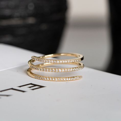 Add fun and style to your life with the 14K Solid Gold Diamond Wrap Ring! This Diamond Spiral Ring expresses your free spirit. You can shine with our natural diamonds and stack it with any other gold or diamond rings. Meanwhile this dainty pinky ring is an exquisite gift for her on a birthday, graduation and anniversary. Half Eternity Round Diamond Cuff Ring make your most romantic days unforgettable.  We also have yellow gold, rose gold and white gold color options. 🎉 💎Gold KT: 14K Solid Gold Spiral Rings Diamond, Diamond Cuff Ring, Diamond Wrap Ring, Dainty Diamond Ring, Criss Cross Ring, Gold Heart Ring, Spiral Ring, Cuff Ring, Wrap Ring