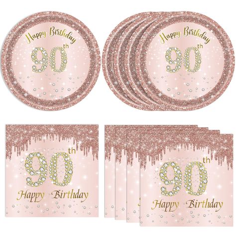 PRICES MAY VARY. What You will Get: Our 90th birthday party decorations include ,20 pieces 90th birthday plates, 20 pieces 90th birthday napkins.Our 1934 birthday decorations set enhances the party your party atmosphere for your for your friends and family, creating an unforgettable memory that. Unique Design: Our "90th birthday decorations rose gold" design is new and unique,the pattern printed Eye-catching 90 large fonts , happy birthday, surrounded with dazzling diamonds, adding a sense of el Diy 90th Birthday Decorations, 90 Birthday Party Ideas, 90 Th Birthday Party Ideas, 90 Year Old Birthday Party Ideas, 90 Year Old Birthday Party, 90th Birthday Party Ideas For Grandma, 90 Birthday Party Ideas Decoration, 1933 Birthday, 90th Birthday Ideas