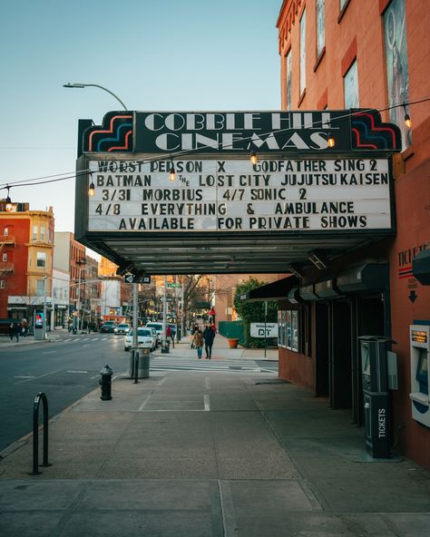 Cobble Hill Cinemas vintage marquee, in Cobble Hill, Brooklyn, New York Cobble Hill Brooklyn, Vintage Marquee, Rail Transport, Cobble Hill, Hotel Motel, Posters Framed, City Car, Lost City, Brooklyn New York