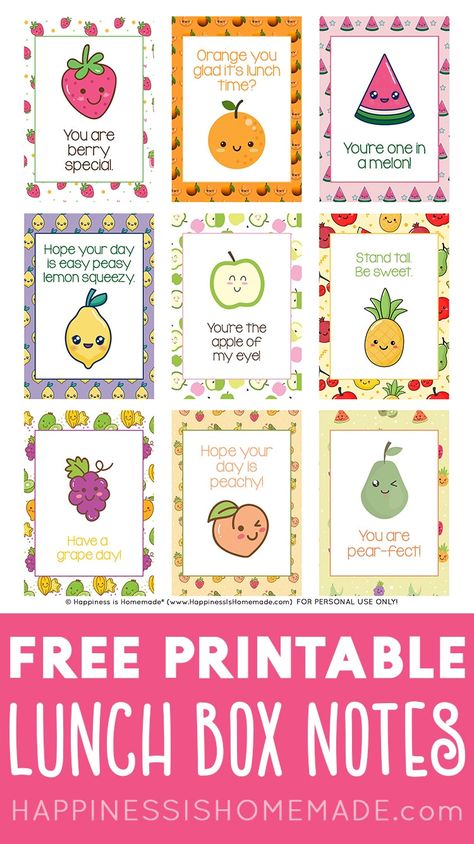 Printable Lunch Box Notes Kindergarten, Preschool Lunch Box Notes, Lunchbox Notes For Kindergarteners, Preschool Lunch Notes, First Day Of School Lunch Box Notes, First Day Of School Lunch Notes, Fruit Sayings Cute, Free Printable Lunch Box Notes, Lunch Quotes