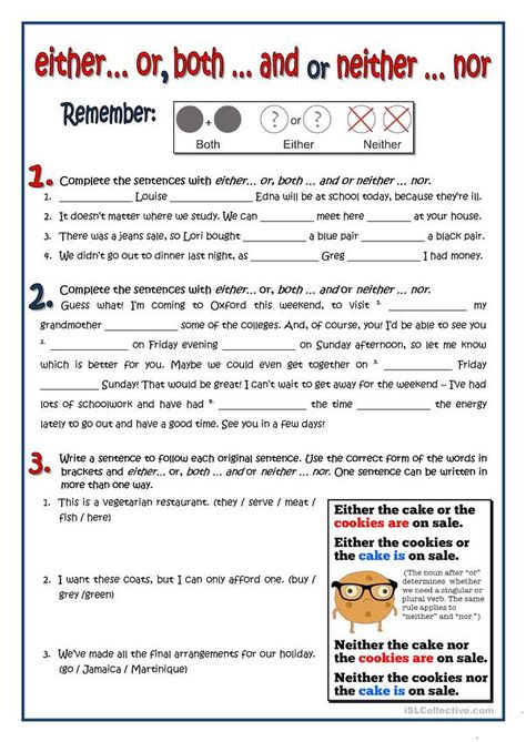 Neither Nor, Correlative Conjunctions, Conjunctions Worksheet, Materi Bahasa Inggris, English Teaching Materials, Teaching English Grammar, English Grammar Worksheets, Grammar Practice, Grammar Lessons