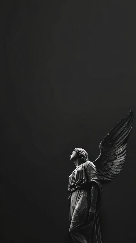 Photography of statue angel black architecture creativity. | premium image by rawpixel.com / Bambamfefe Classical Art Photography, Angel Statue Wallpaper, Male Angel Statue, Statue Iphone Wallpaper, Iphone Wallpaper Black And White, Angel Wallpapers, Statue Wallpaper, Angels Wallpaper, Angel Sculpture Art