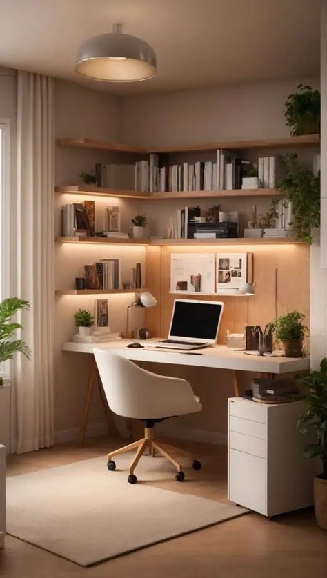 Office And Spare Bedroom Ideas, Scandinavian Home Office, Study Room Small, Home Office Layouts, Home Office Designs, Minimalist Home Office, Small Space Office, Corner Office, Office Designs