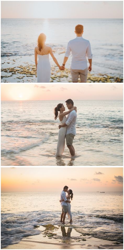 Bali sunset pre-wedding photoshoot at Tegal Wangi Beach during sunset Outdoor Beach Photoshoot, Beach Outfit Pre Wedding, Pre Wedding Photoshoot Ideas Outdoor, Beach Photoshoot Prewedding, Pre Wedding Photoshoot Sunset, Beach Pre Nup Shoot, Pre Nup Photoshoot Photo Ideas, Pre Wedding Shoot On Beach, Pre Wedding At Beach