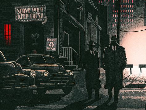 Burden of Proof by Isaac LeFever on Dribbble Memories Illustration Art, Noir Detective Aesthetic, Noir Drawing, Detective Noir, Noir City, Art Deco City, Noir Detective, Noir Art, Detective Aesthetic