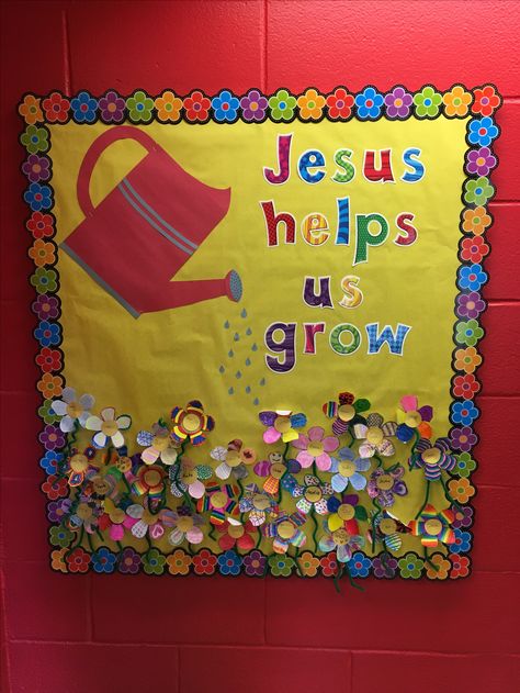 Spring Bible Bulletin Boards, Spring Catholic Bulletin Boards, Spring Bulletin Board Ideas For Preschool Christian, Spring Sunday School Decorations, Spring Religious Bulletin Boards, Church Preschool Bulletin Boards, May Church Bulletin Board Ideas, Spring Bulletin Board Ideas For Church, Preschool Easter Bulletin Boards