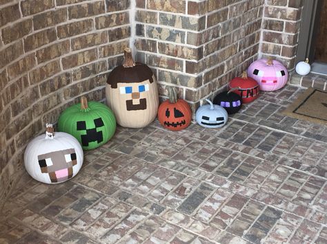 Minecraft Painted Pumpkins Minecraft Pumpkin Decorating, Pumpkin Painting Ideas Minecraft, Minecraft Painted Pumpkins, Video Game Pumpkin Painting, Zelda Pumpkin Painting, Monster Truck Pumpkin Painting, Pumpkin Carving Minecraft, Minecraft Pumpkin Painting, Pumpkin Carving Ideas Minecraft