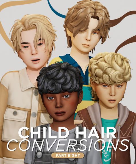 Child Hair Conversions Pt.8 | Patreon Sims 4 Curly Hair, Toddler Cc Sims 4, Sims 4 Hair Male, Sims 4 Traits, Kid Hair, Sims 4 Children, Sims 4 Mm Cc, Gaming Stuff, Sims 4 Mm