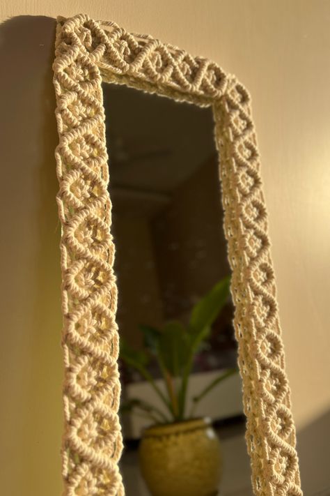 Macrame Standing Mirror, Full body mirror, Aesthetic Home Decor Ideas Rectangle Macrame Mirror, Boho Full Length Mirror, Full Body Mirror Aesthetic, Body Mirror Aesthetic, Mirror Boho Decor, Aesthetic Home Decor Ideas, Macrame Home, Boho Mirror, Mirror Aesthetic